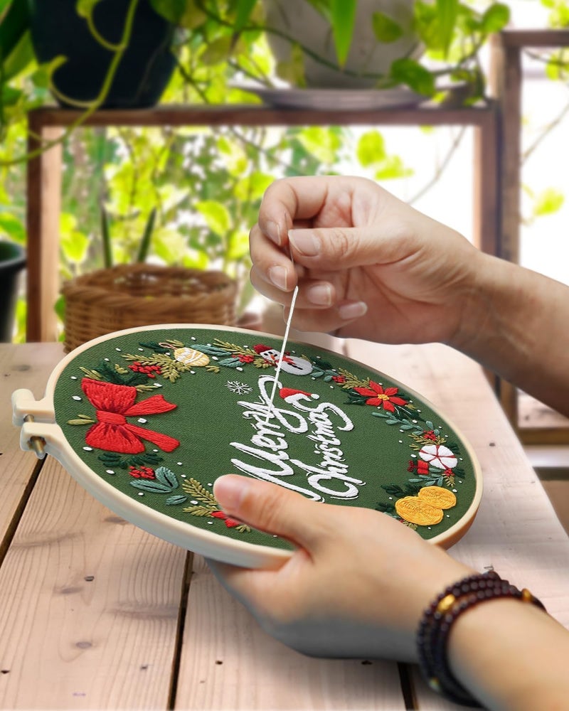TINDTOP Embroidery Kit for Adult, Owl Embroidery Kit for Beginners Include Embroidery Cloth Hoops Threads for Craft Lover Hand Stitch with Embroidery Skill Techniques (Christmas) - Image 4